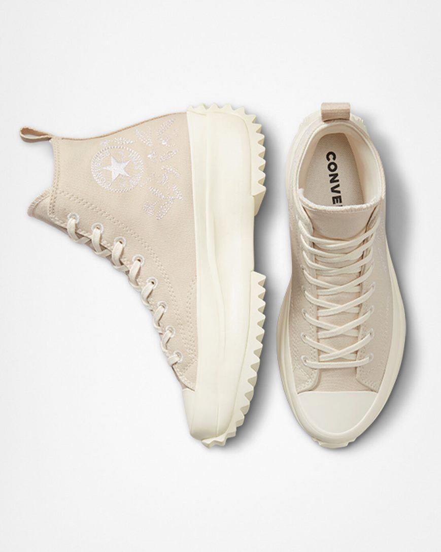Men's Converse Run Star Hike Embroidered Floral High Top Platform Shoes Beige White | AU 18906P